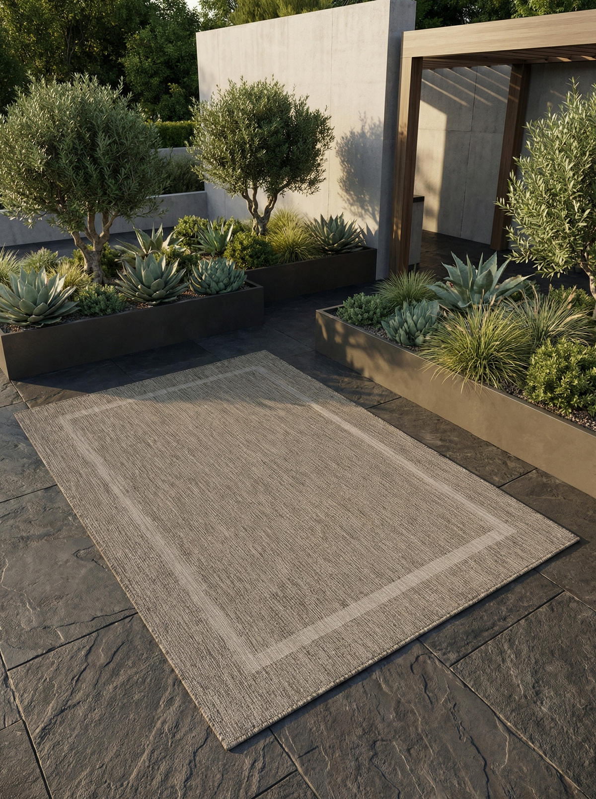 TEPPICH Outdoor Flachgewebe Uni-Design Polypropylen Balkon Braun Rechteckig 280x370 - Braun, Textil (280/370cm) - KADIMA DESIGN