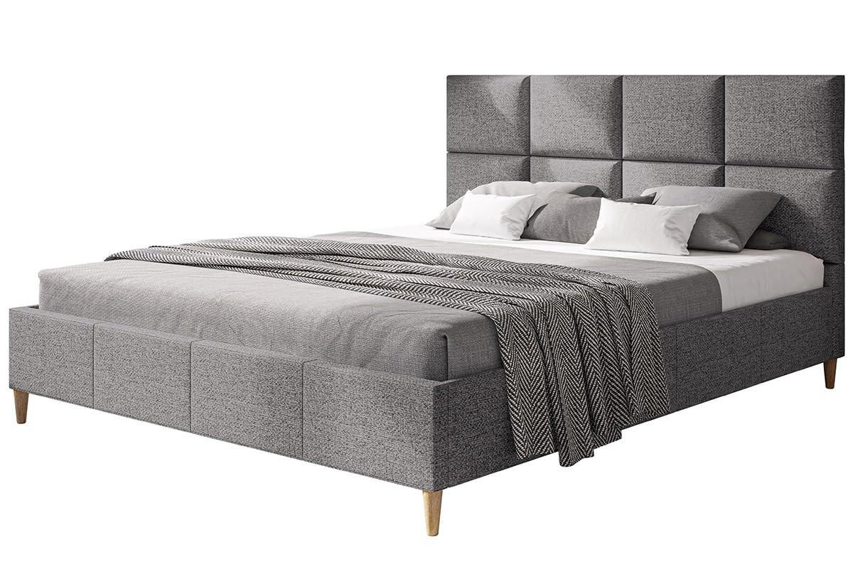 POLSTERBETT LUX Roma mit Kopfteil, 120 x 200 cm, Doppelbett mit Lattenrost aus Holz, Strukturstoff Grau, Füße in Farbe: Braun - Grau, Holz/Textil (120/200cm) - Alpi-Möbel