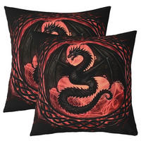 KISSENBEZÜGE 2-teiliges Set 55 x 55 cm Drachenmotiv Schwarz Rot - Multicolor, Textil (55/55cm)
