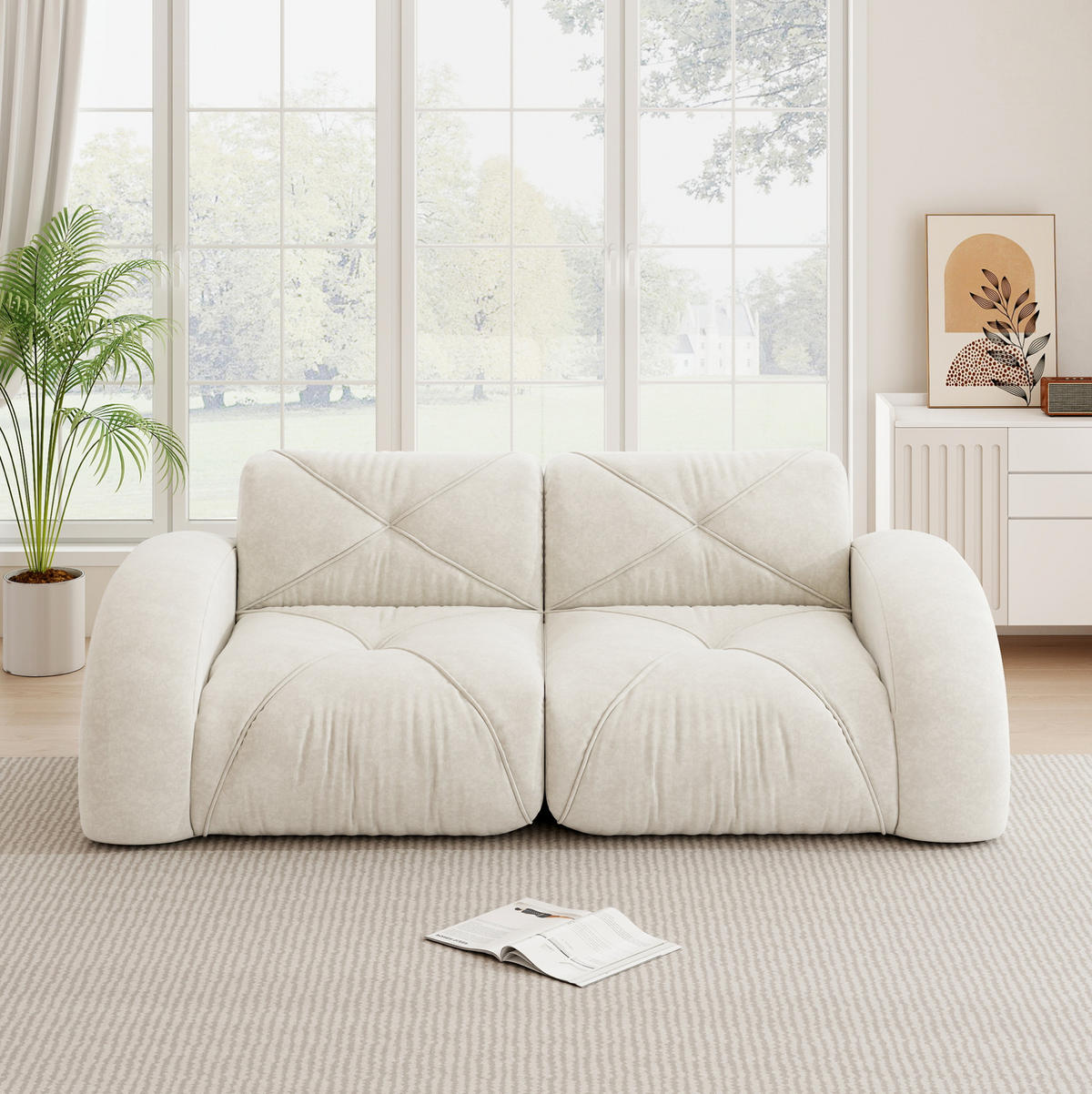 SOFA 204/95/76 cm in Hellbeige aus Chenille, rahmenlos und flexibel - Beige, Textil (95/76/204cm) - Flora Grace