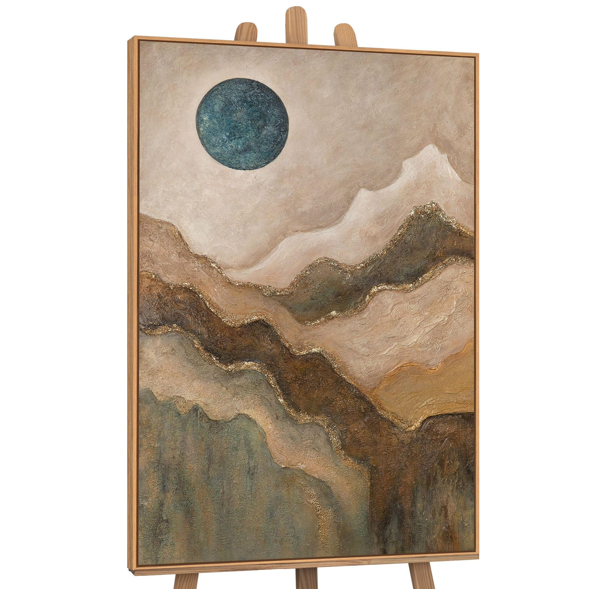 GEMÄLDE Smaragdgrüne Sonne Schattenfugenrahmen Eichefarben 120x80 cm - Eichefarben, Holz (120/80cm) - YS-art gallery