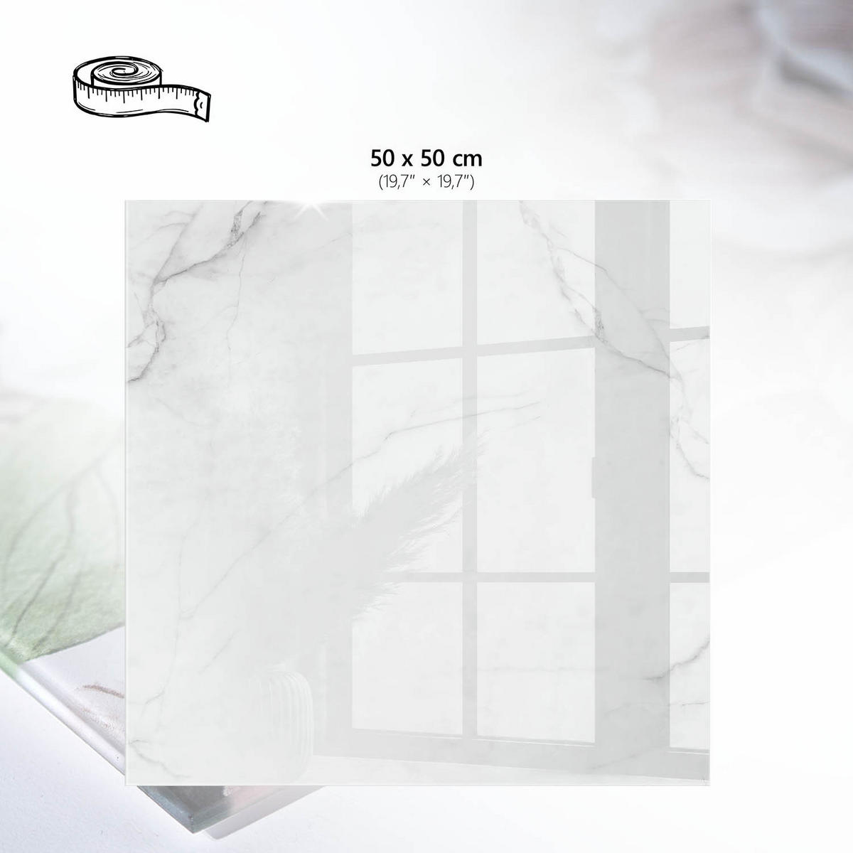TISCHPLATTE 50x50 cm – Weißer Marmor - Gelb, Glas (0.4/50/50cm) - Wallfluent