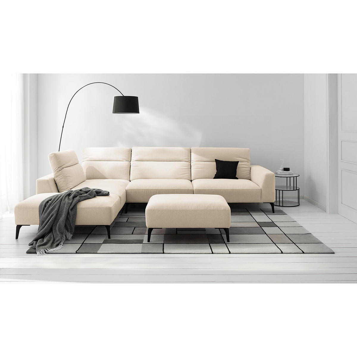 ECKSOFA mit Ottomane - Beige/Schwarz, Textil/Metall (325/238cm) - home24