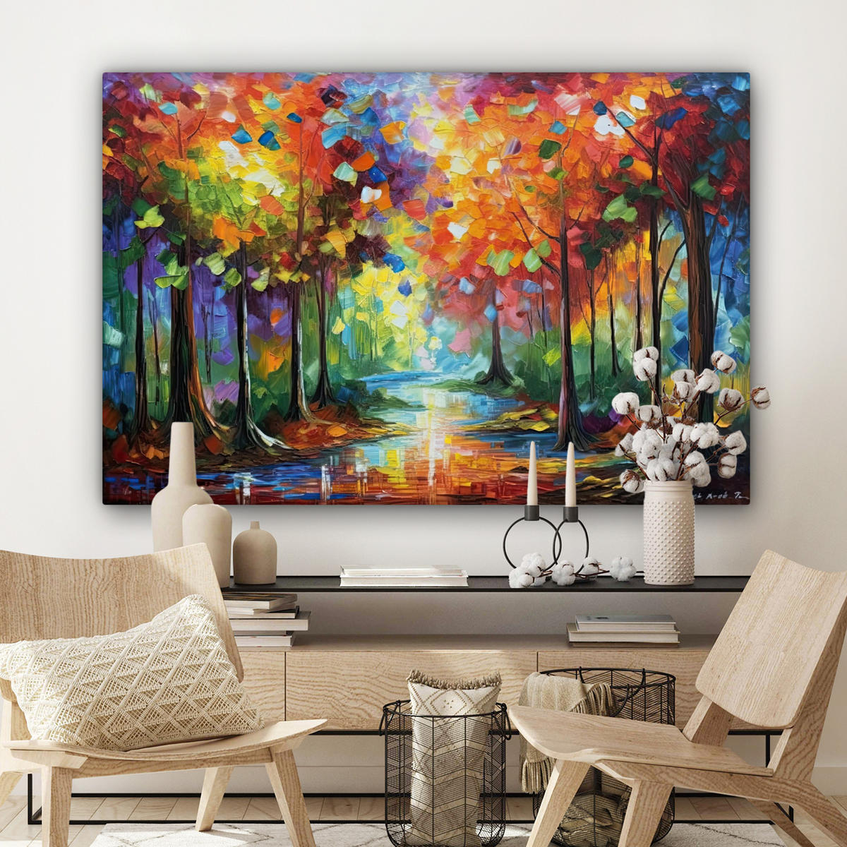 LEINWANDBILD Landschaft - Wald - Farben - Natur Wohnzimmer 120x80 cm - Multicolor, Textil (120/80cm) - MuchoWow