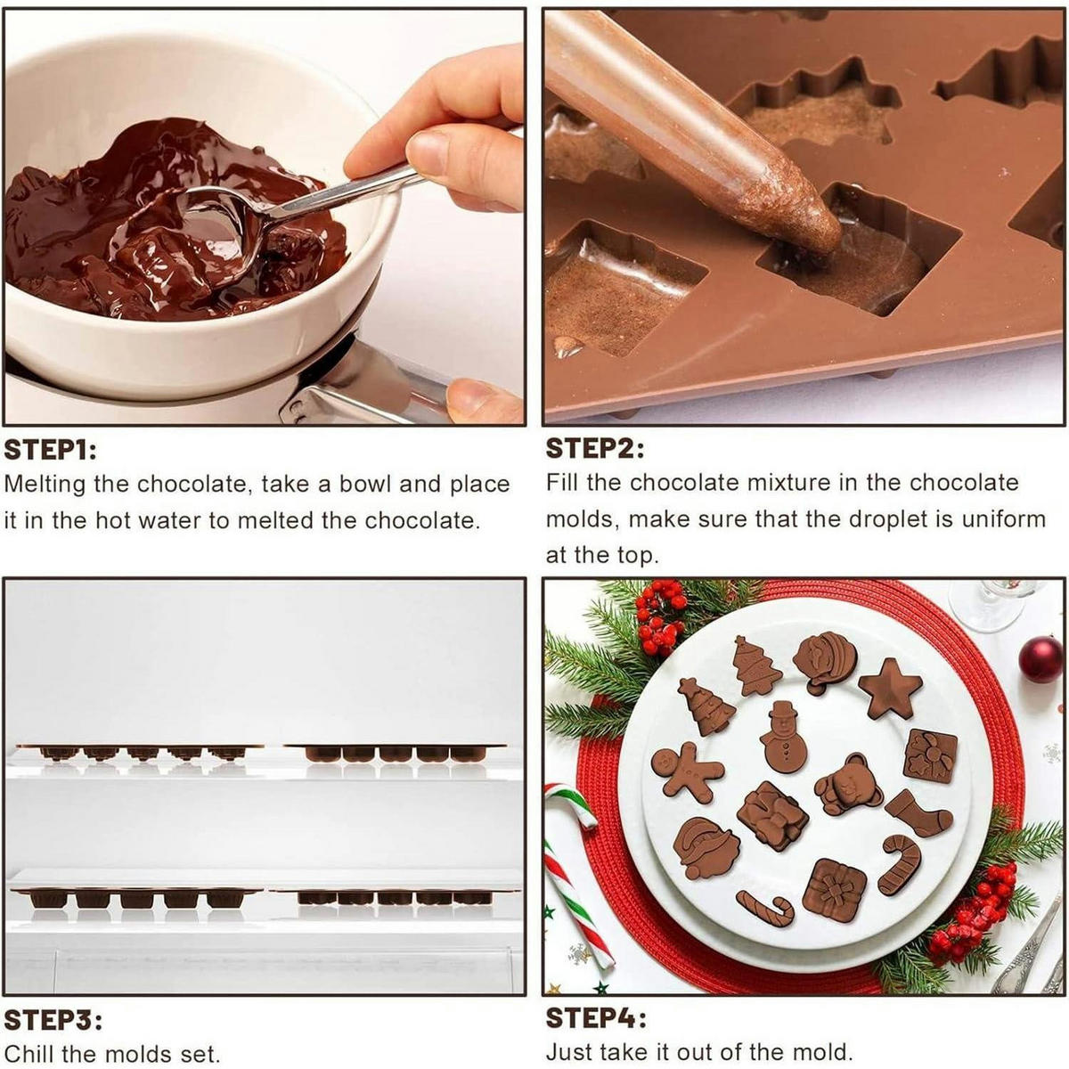 SCHOKOLADENFORMEN 5-teiliges Set Silikon Weihnachten - Braun, Kunststoff