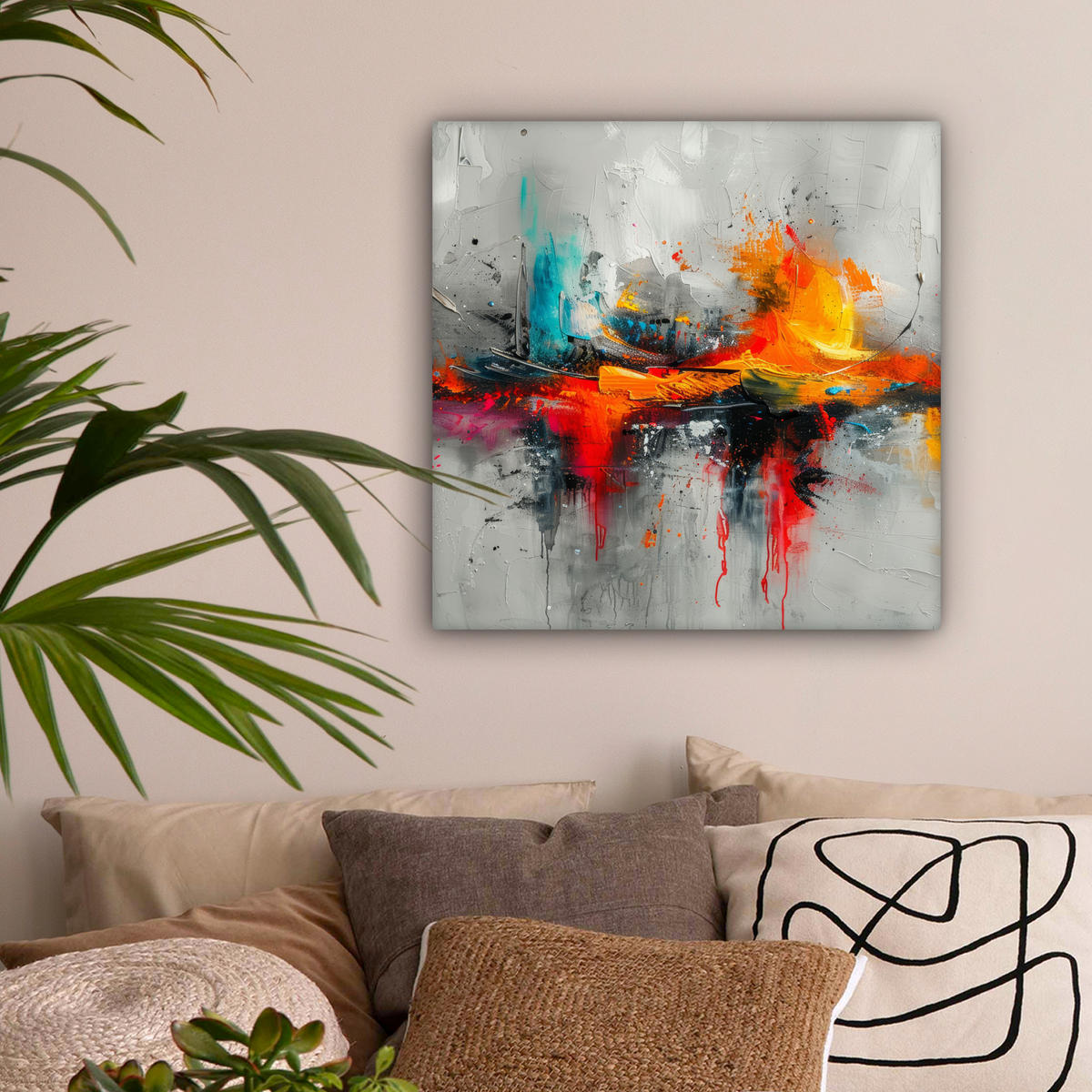 LEINWANDBILD Moderne Kunst - Orange - Grau - Abstrakt 50x50 cm - Hellgrau, Textil (50/50cm) - MuchoWow