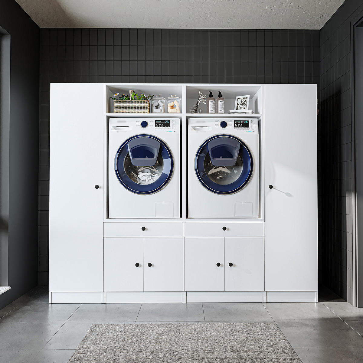 WASCHMASCHINENSCHRANK Serie 1 224cm Breit, 184cm Hoch - Weiß, Holzwerkstoff (224/184/67cm)