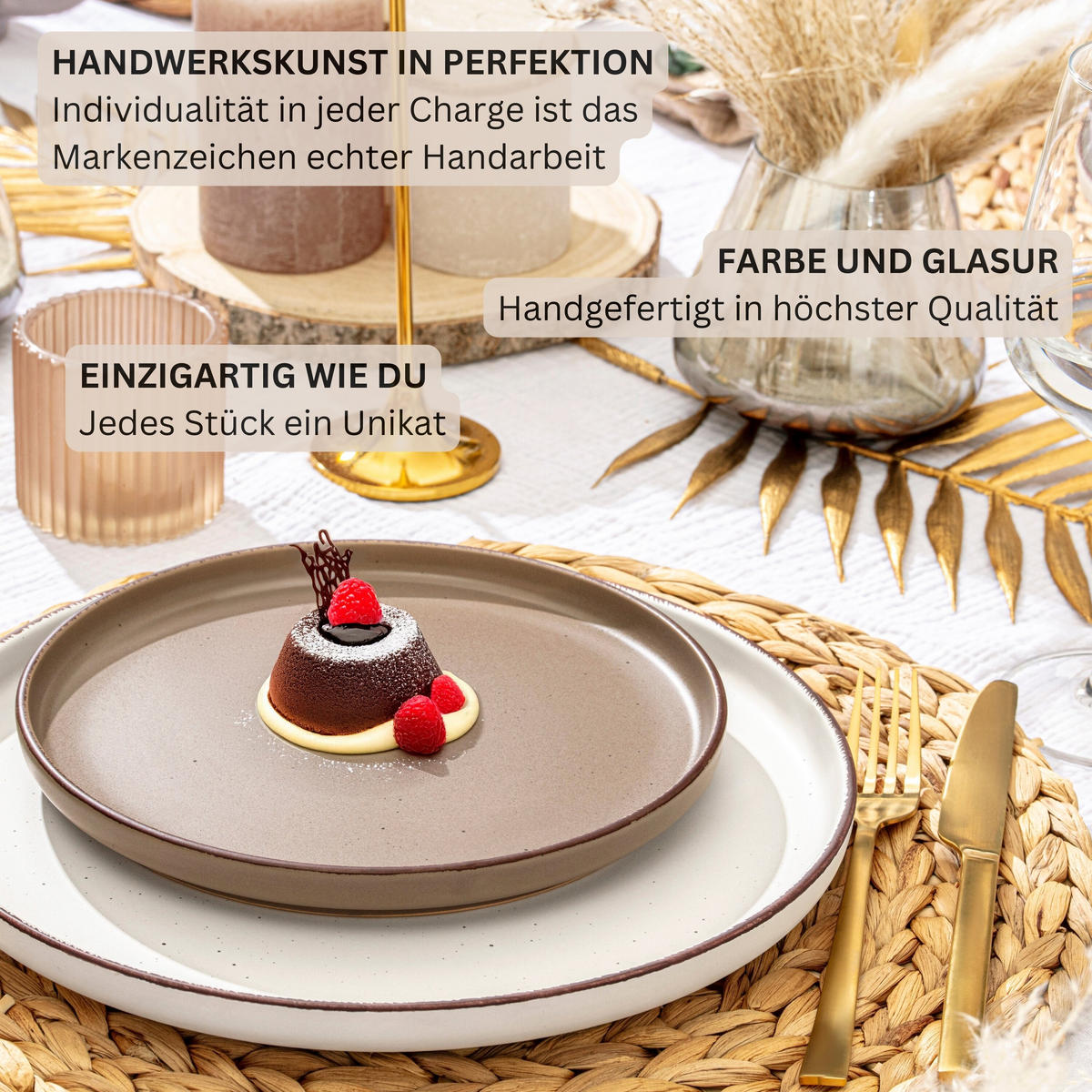 DESSERTTELLER BOMBAY ERDFARBEN - 4 teilig aus Steingut - Creme/Braun, Stein (20.5cm) - Sänger