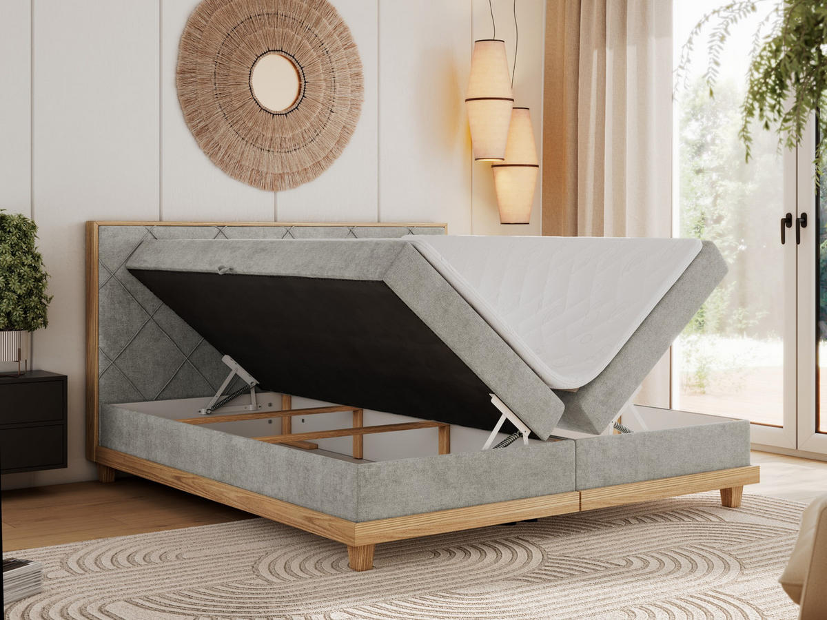 BOXBETT CAICOS 160/200 - Hellgrau Struktur - H4 - Hellgrau, Holz/Textil (160/200cm) - MKS