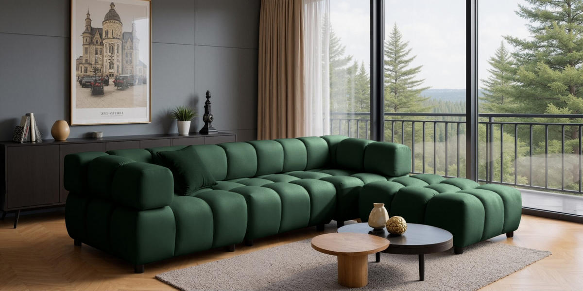 ECKSOFA L-Form Bolla, stoff Bluvel, Grün, Rechts - Grün, Holz (288/192cm) - Kaiser Möbel