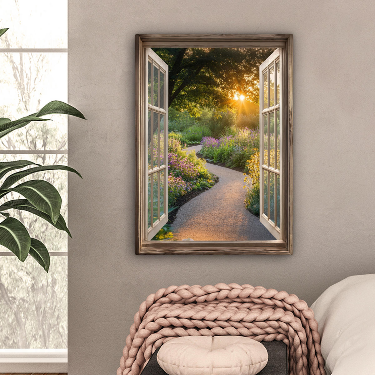 LEINWANDBILD Aussicht - Blumen - Natur - Sonne - Weg 60x80 cm - Hellgelb, Textil (60/80cm) - MuchoWow