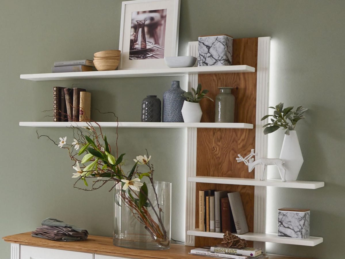 WANDREGAL Novara - Weiß/Braun, Holz (160/115/27cm) - Casamia Massive Möbel