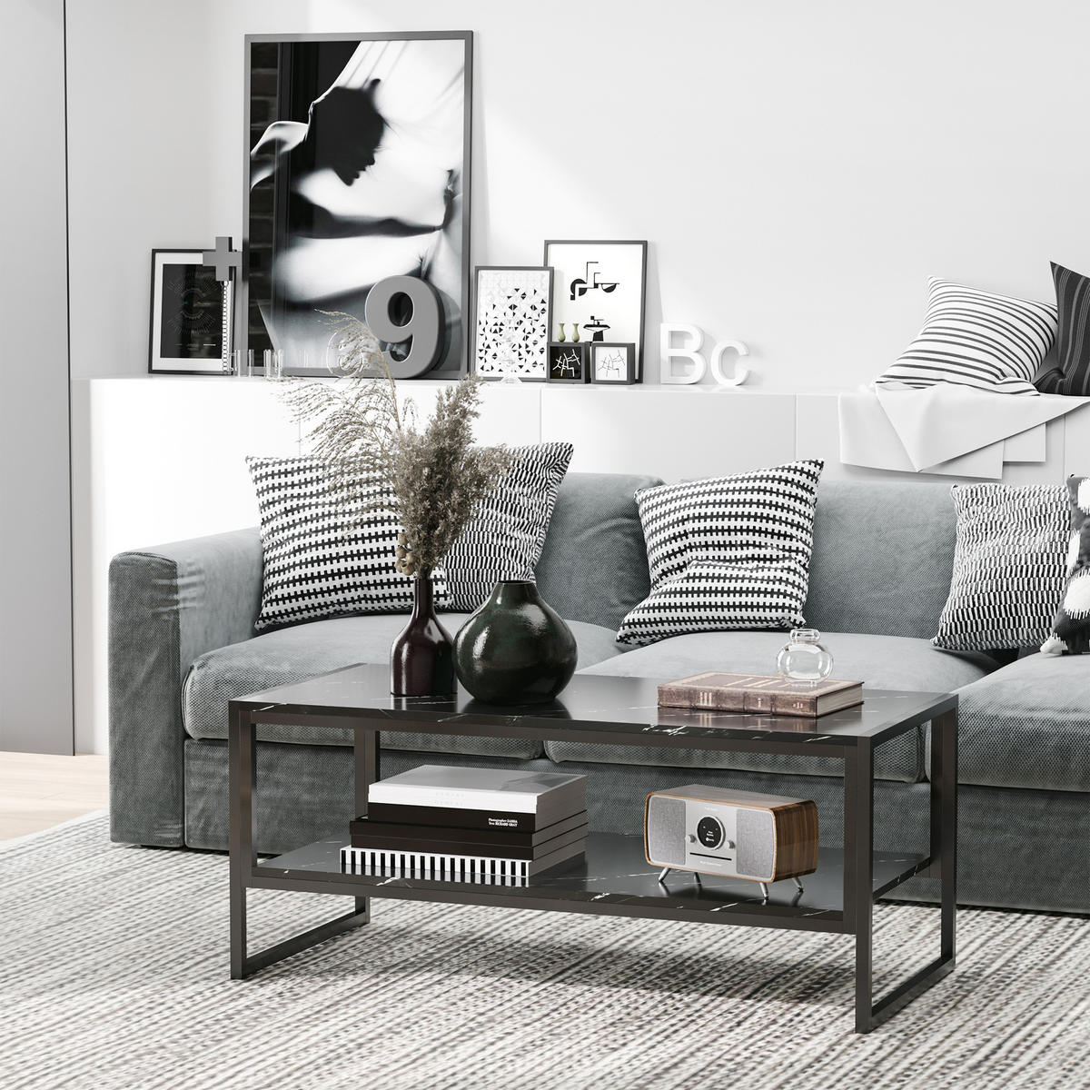 COUCHTISCH Schwarz 106/50/47 cm - Schwarz, Holz (50/106/47cm) - PANGIVO