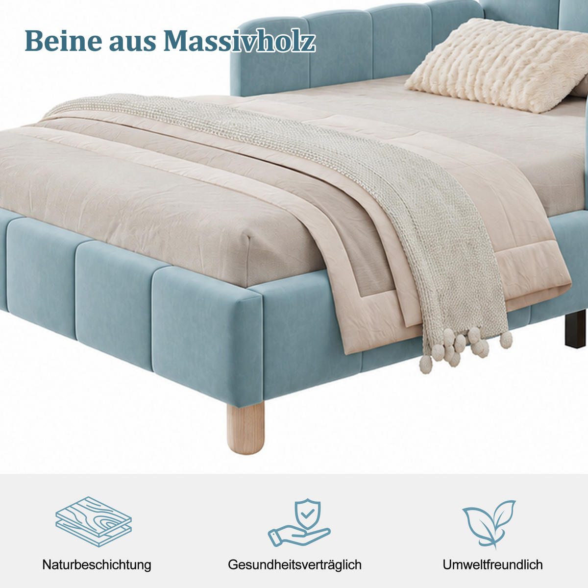 POLSTERBETT 90x200cm, Blau, Samt, Rausfallschutz - Blau, Textil (90/200cm) - FLIEKS