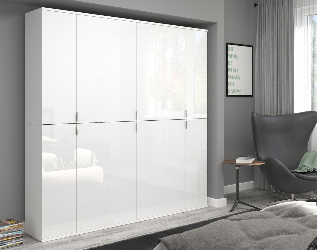 KLEIDERSCHRANK weiß Hochglanz 183 cm, Mehrzweckschrank mit 12 Türen - Chromfarben/Weiß Hochglanz, Holzwerkstoff/Metall (183/193/34cm) - Inn.Furn