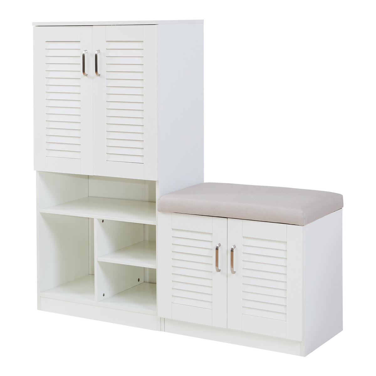 SCHUHSCHRANK Løten mit Sitzbank - Grau, Holzwerkstoff/Kunststoff (120/120/36.5cm) - [en.casa]