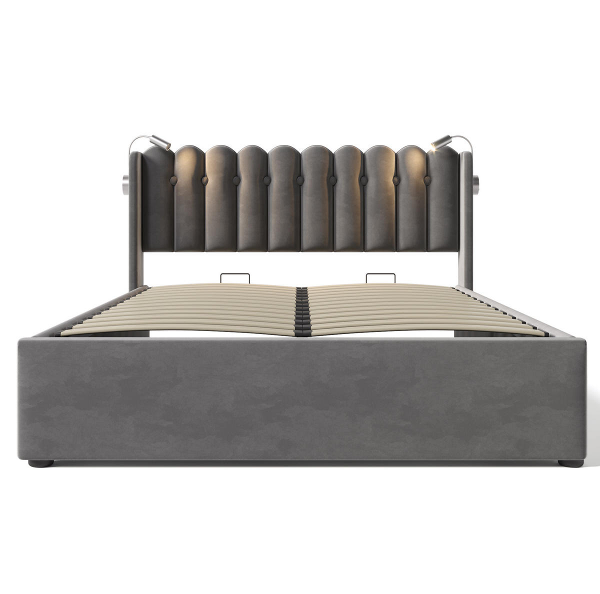 ČALOUNĚNÁ postel, 160/200 cm šedá, se čtecím světlem a USB - šedá, textil (160/200cm) - BEAOK