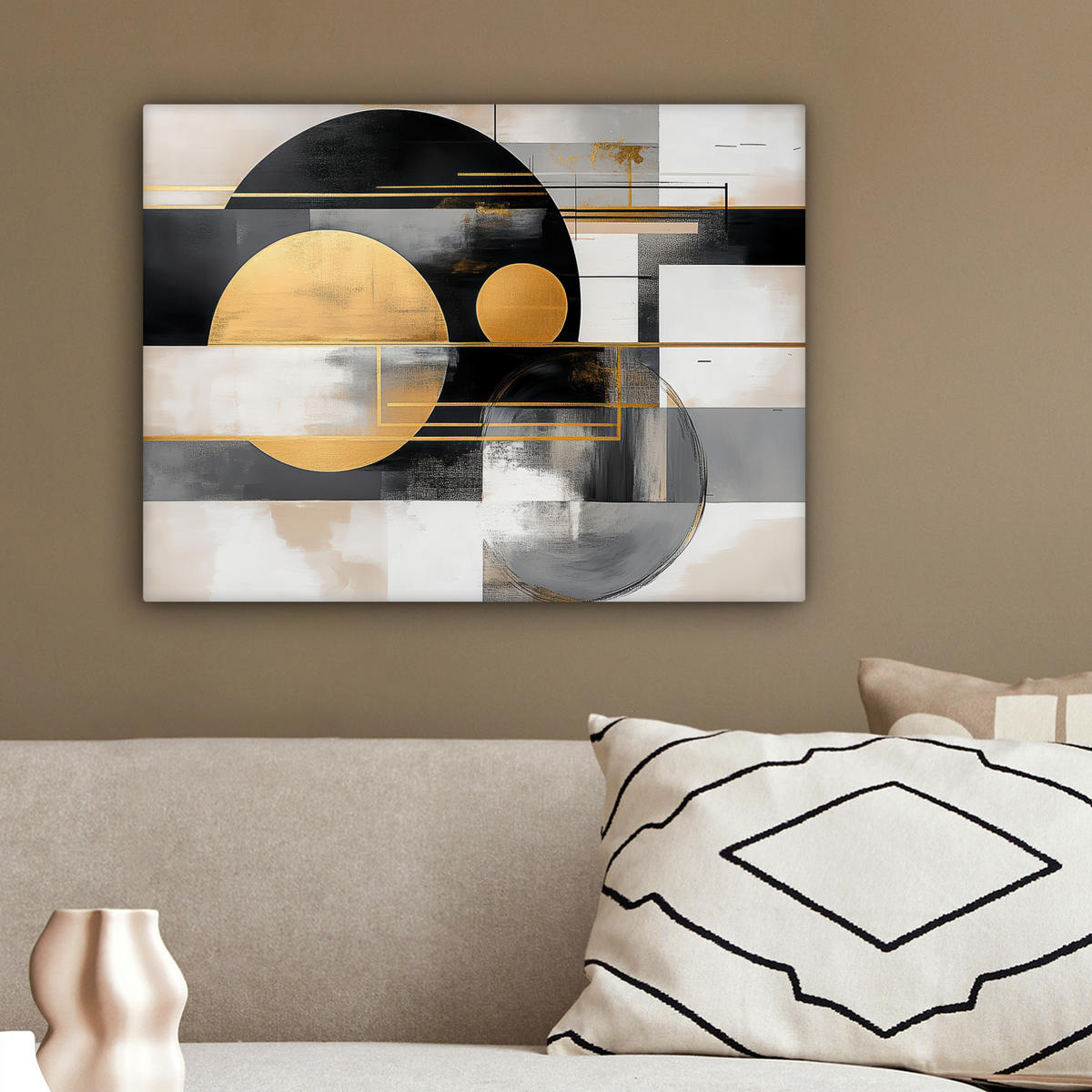 LEINWANDBILD Abstrakt - Gold - Silber - Formen - Ästhetisch - Modern 40x30 cm - Goldfarben, Textil (40/30cm) - MuchoWow