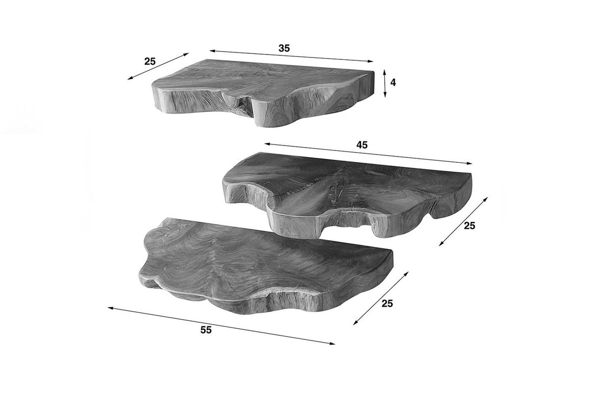 WANDREGAL KURA 3ER SET Holz Teakholz - Naturfarben, Holz (55/4/25cm) - KAWOLA