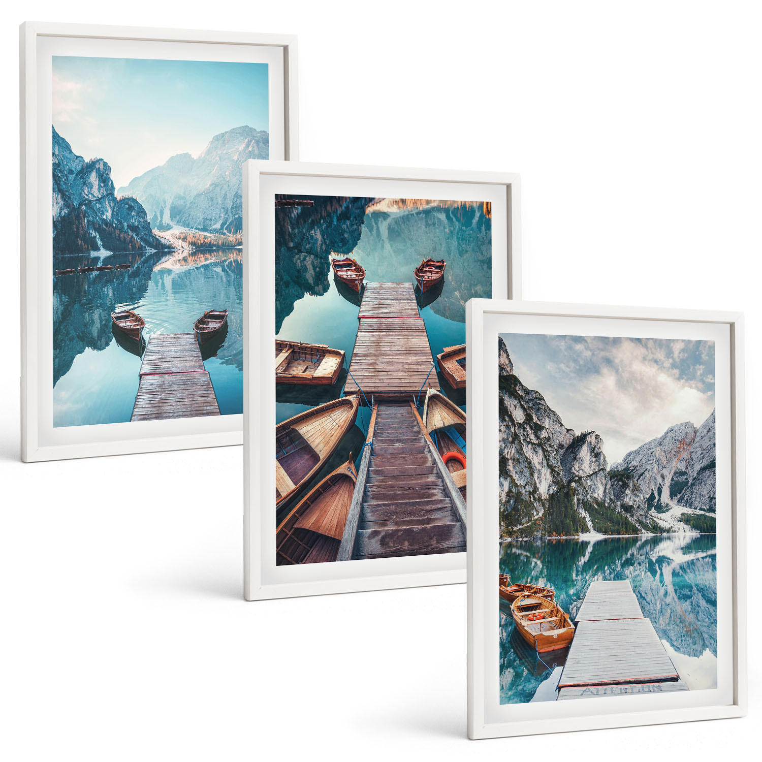 BILDER SET 3er Set - 40x60 cm Weißer Rahmen - Seebrücken, Boote, Frieden - Weiß, Kunststoff (40/60cm) - TULUP