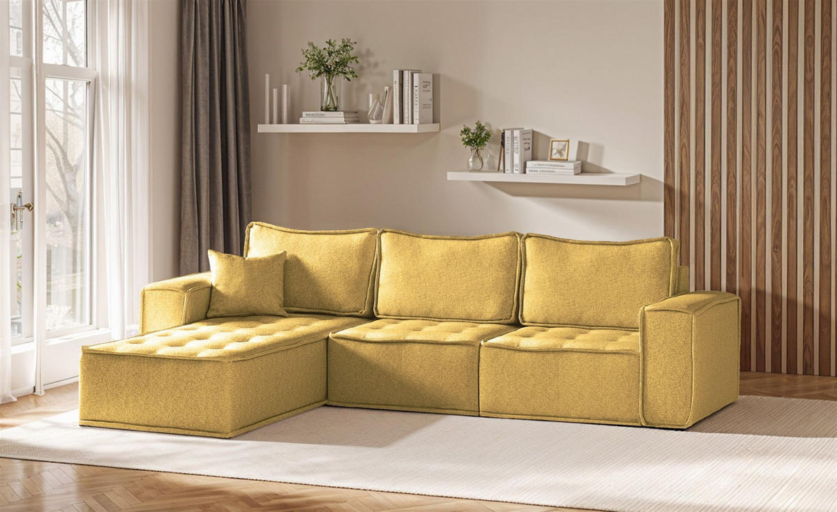 ECKSOFA Sande In Raven - Gelb, Holzwerkstoff/Textil (292/192cm) - Fun Möbel