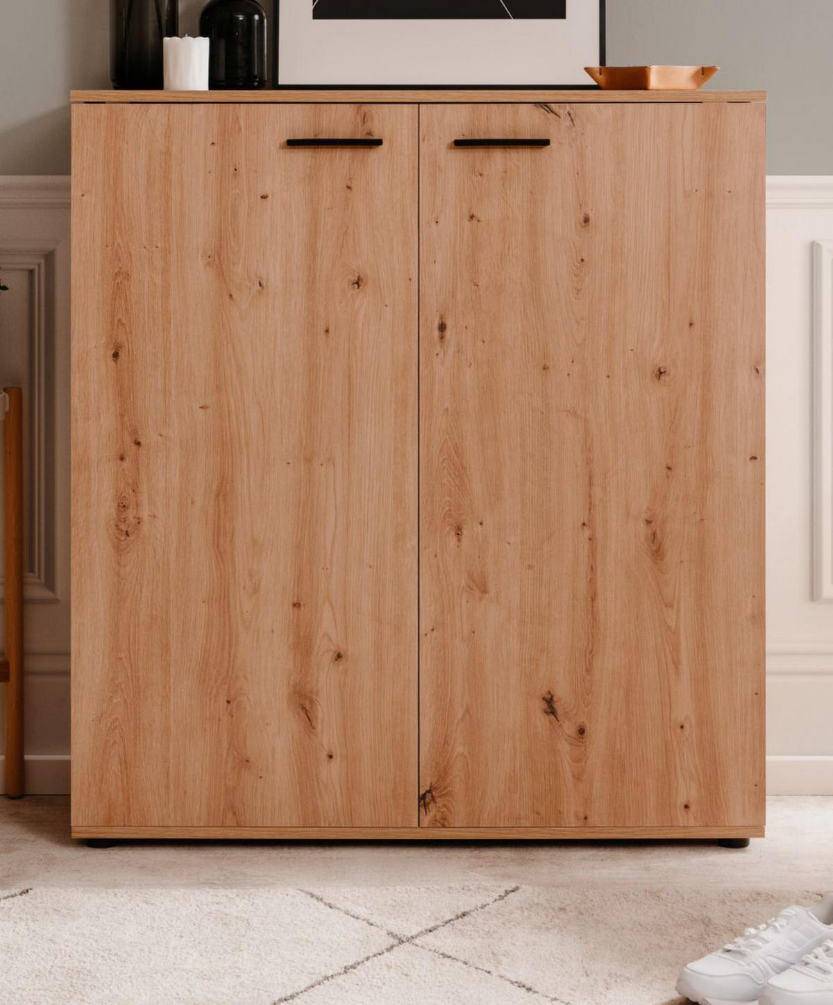 SCHUHSCHRANK Eiche Artisan 100 cm, Schuhkommode aufklappbar mit 12 Fächern - Schwarz/Eiche Artisan, Holzwerkstoff/Kunststoff (100/110/34cm) - Furn.Design