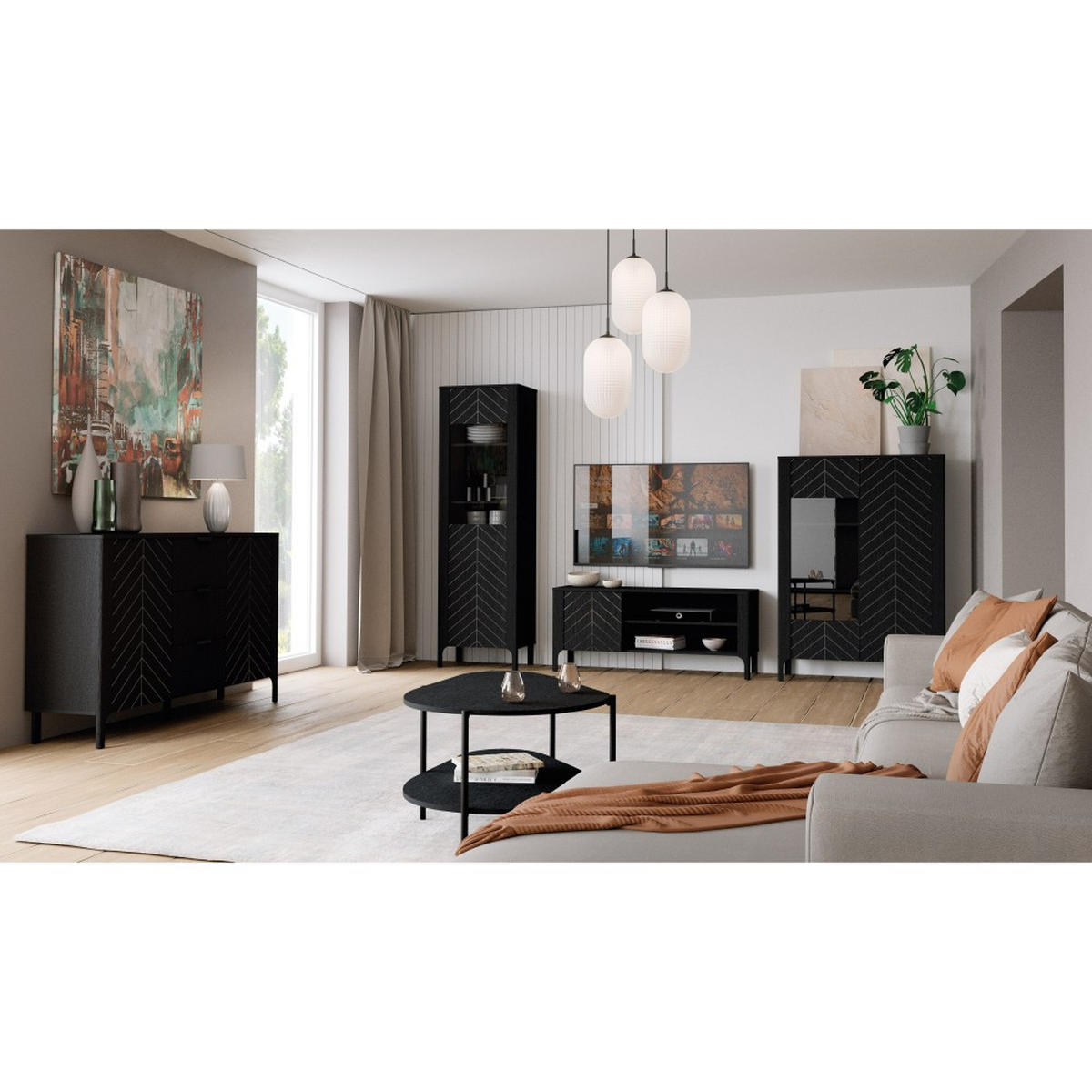 SIDEBOARD Lume mit 3 Schubladen und 2 Türen, schwarz - Schwarz, Holzwerkstoff/Metall (153/95/40.5cm) - Beautysofa