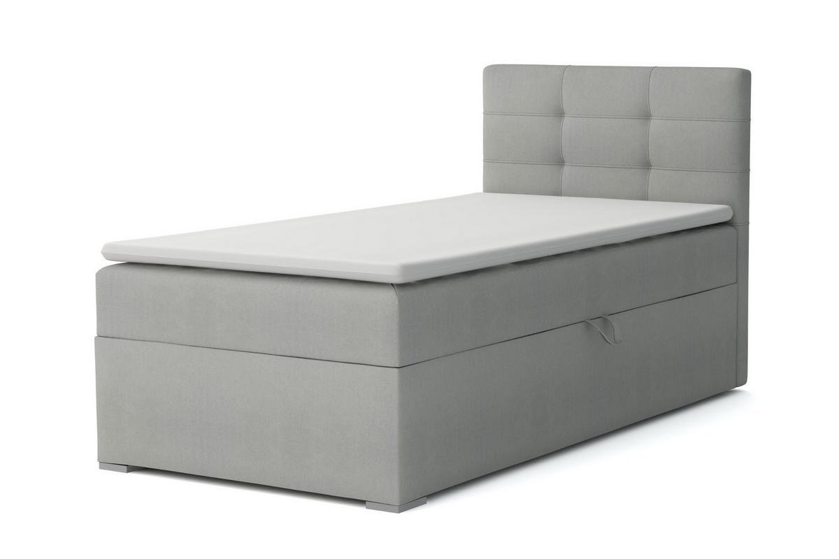 BOXBETT FLO 90/200 in Velours Hellgrau rechts H4 - Hellgrau, Holz/Holzwerkstoff (90/200cm) - Deine Möbel 24