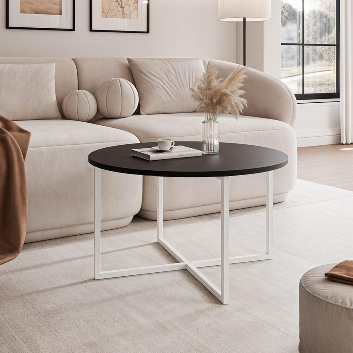 COUCHTISCH BESARO 75/47 cm runden, Weiß / Schwarz - Schwarz/Weiß, Metall (75/75/47cm) - Idohome