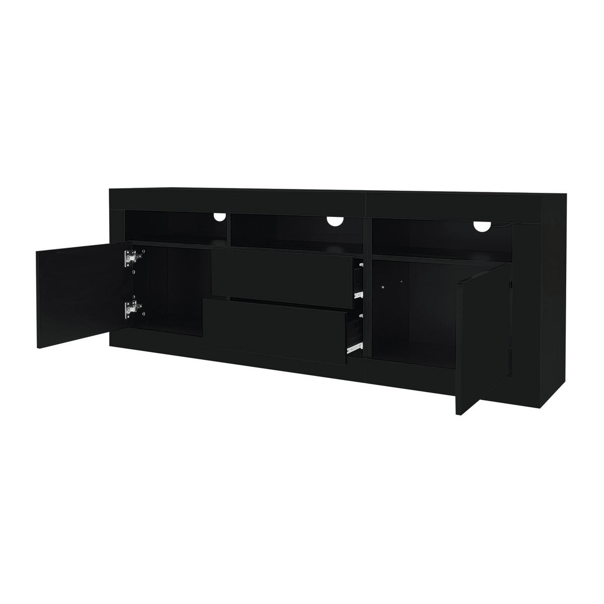 TV-LOWBOARD 160/35/60 cm in Schwarz mit LED-Beleuchtung und Hochglanzfront - Schwarz, Holzwerkstoff (160/60/35cm) - Flora Grace