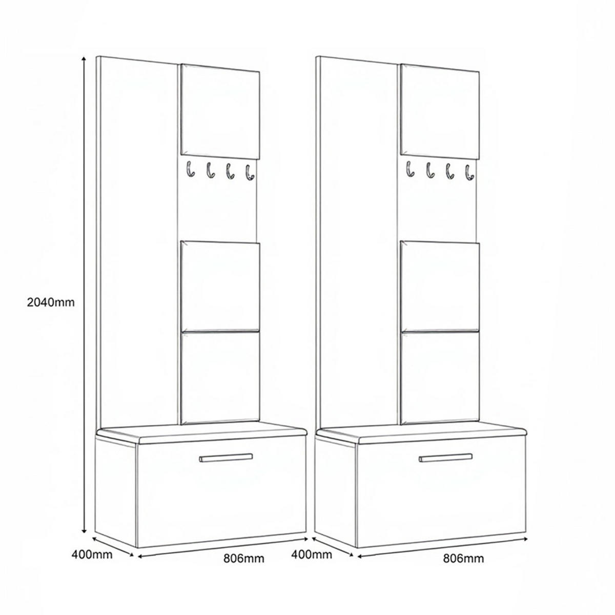 GARDEROBENSCHRANK MODULO 161,2/204/40 cm Modern Garderobe-Set Grau - Schwarz/Grau, Holzwerkstoff (161.2/204/40cm) - MASSENO