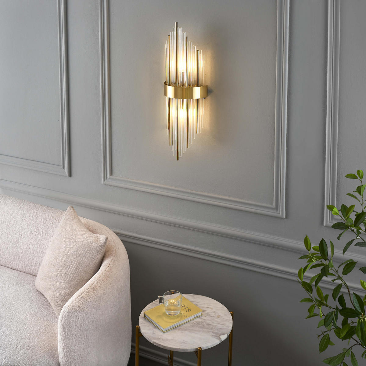 WANDLEUCHTE Dania, Transparent und goldfarben, 60cm - Transparent, Glas (20/60/20cm) - KOSILUM