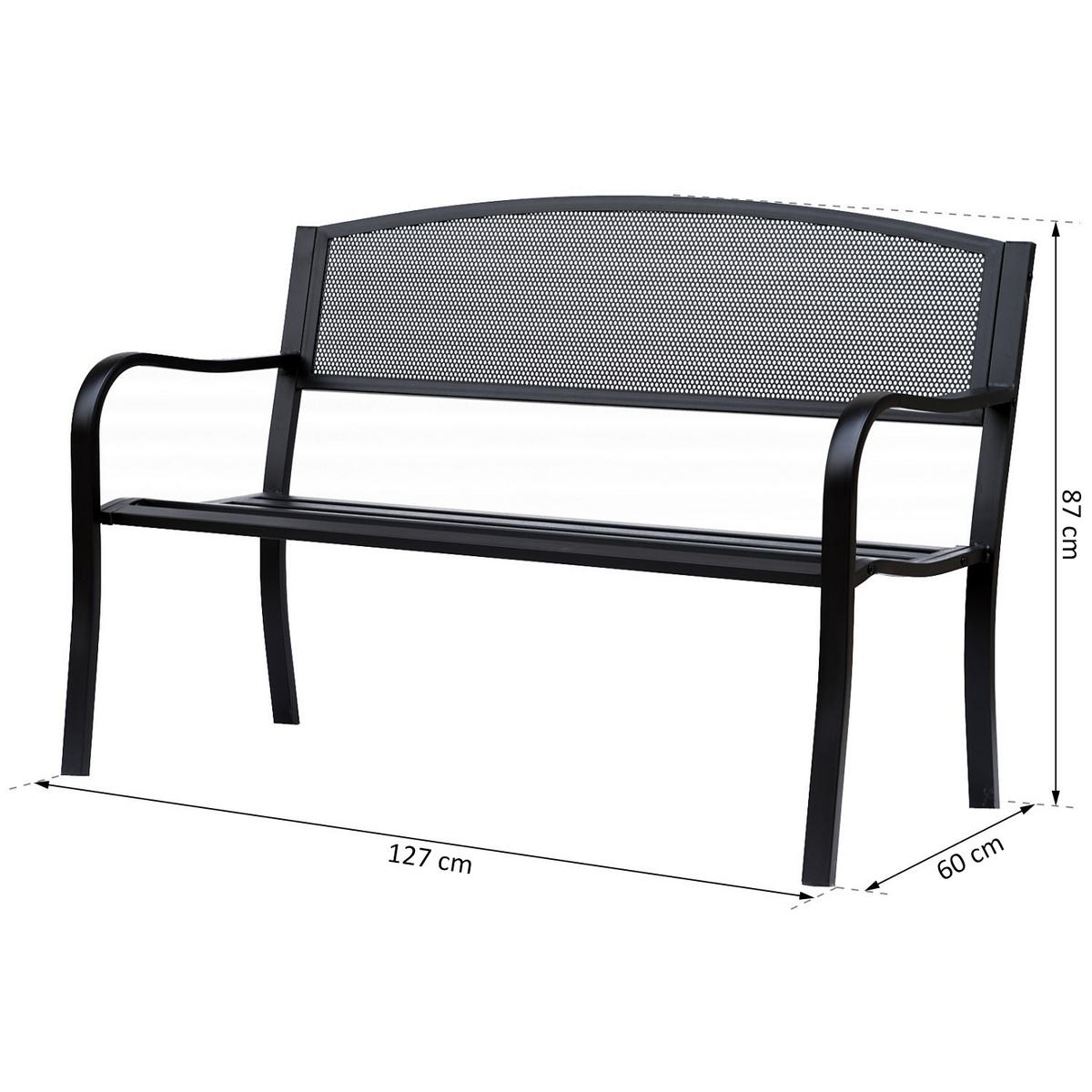 GARTENBANK DE-17746 3-Sitzer mit ergonomischer Rückenlehne Schwarz - Schwarz, Metall (127/87/60cm) - ComfortXL