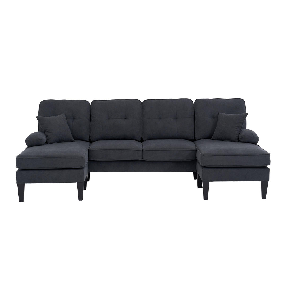 WOHNLANDSCHAFT 250/130/88 cm Dunkelgrau Leinen mit Aufbewahrungsfach und USB/Type-C-Ladeanschluss - Dunkelgrau, Textil (250/88/130cm) - Oxeza