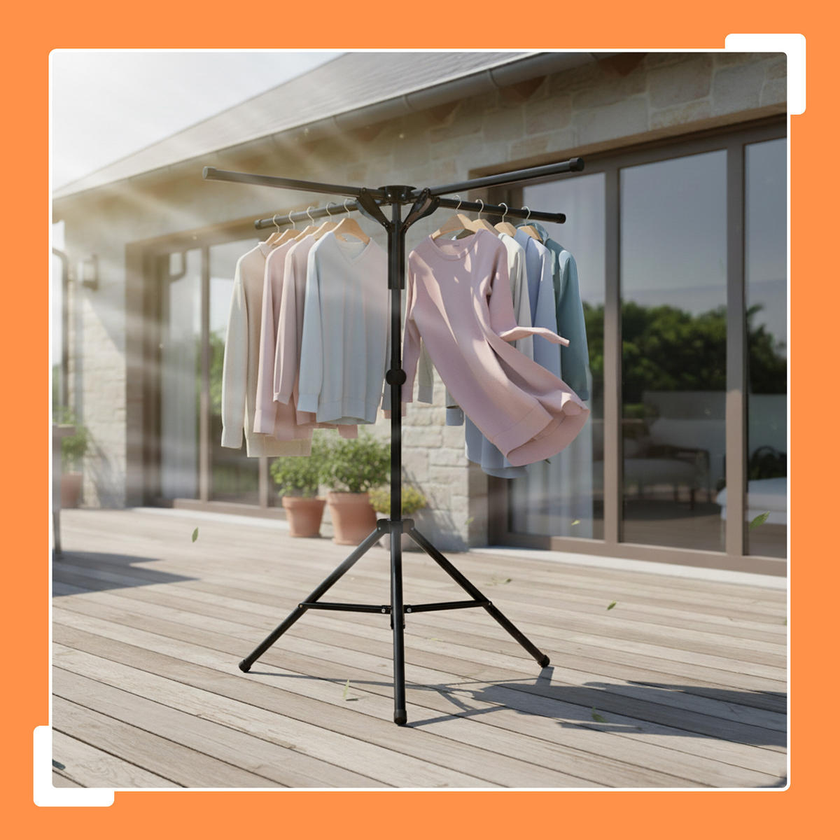 SKLADACÍ sušiak - čierna, kov/plast (125/180/125cm) - Relaxdays