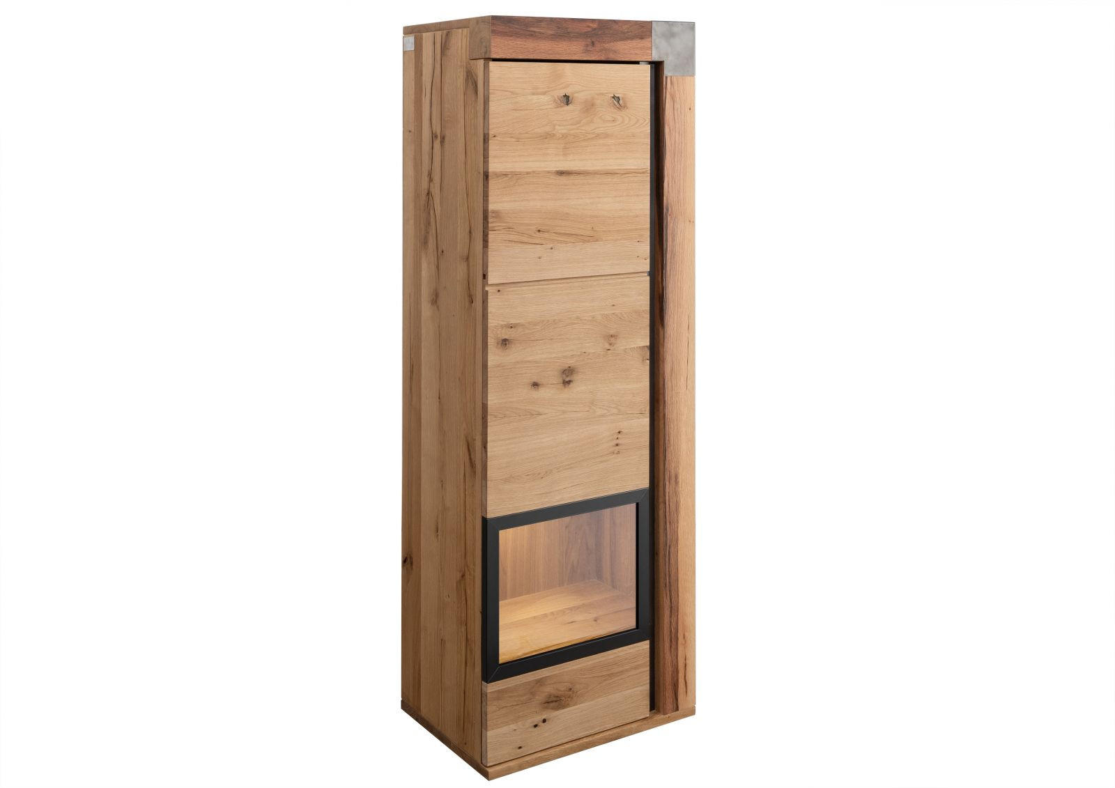 VITRINE Wildeiche / Zerreiche 47x35x142 natur geölt NEW AMSTERDAM #12 - Braun, Holz (47/142/35cm) - Massivmoebel24