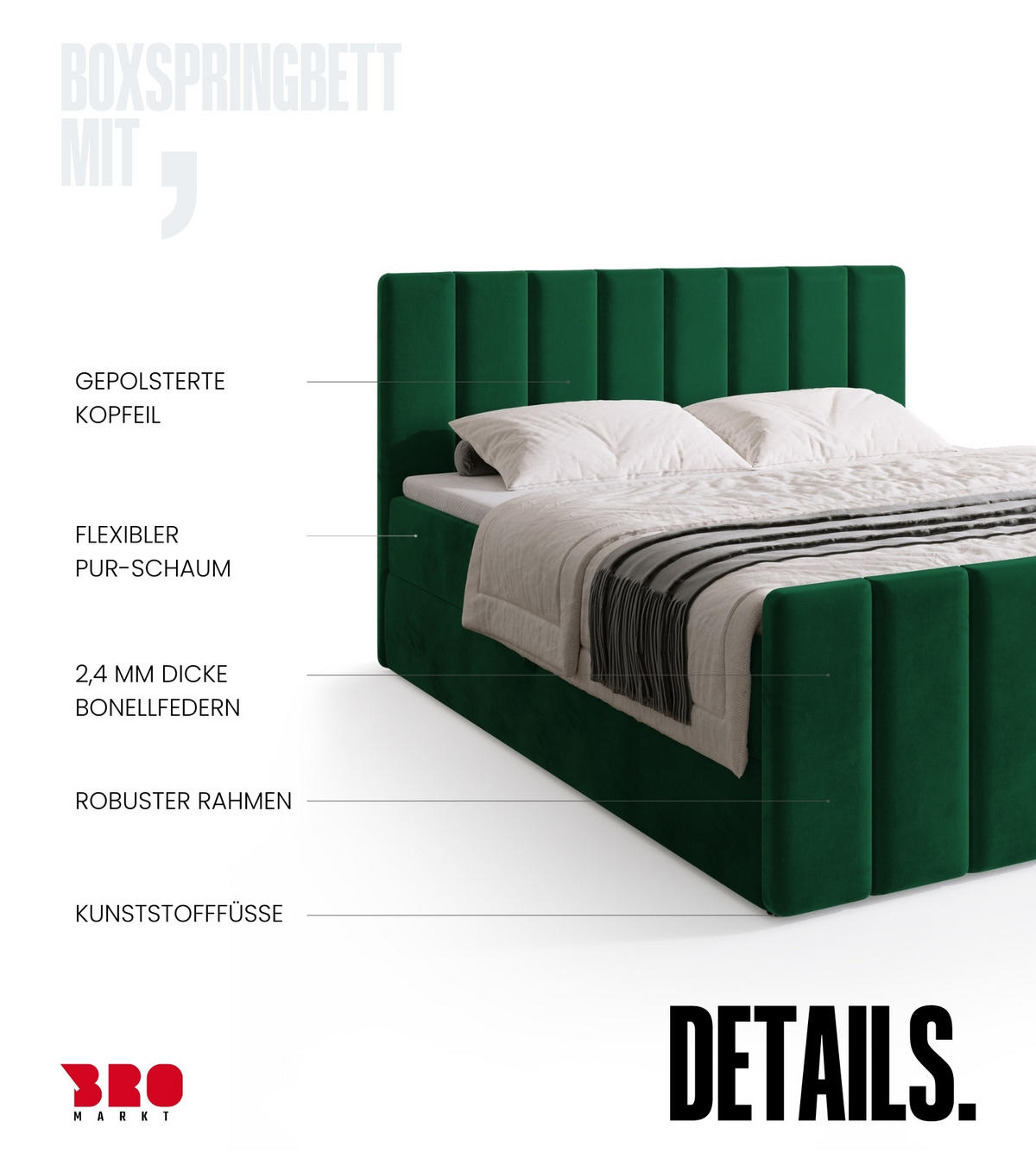 BOXSPRINGBETT Denver DUO mit Topper 140x200 Dunkelgrün - Dunkelgrün, Textil (140/200cm) - Bromarkt