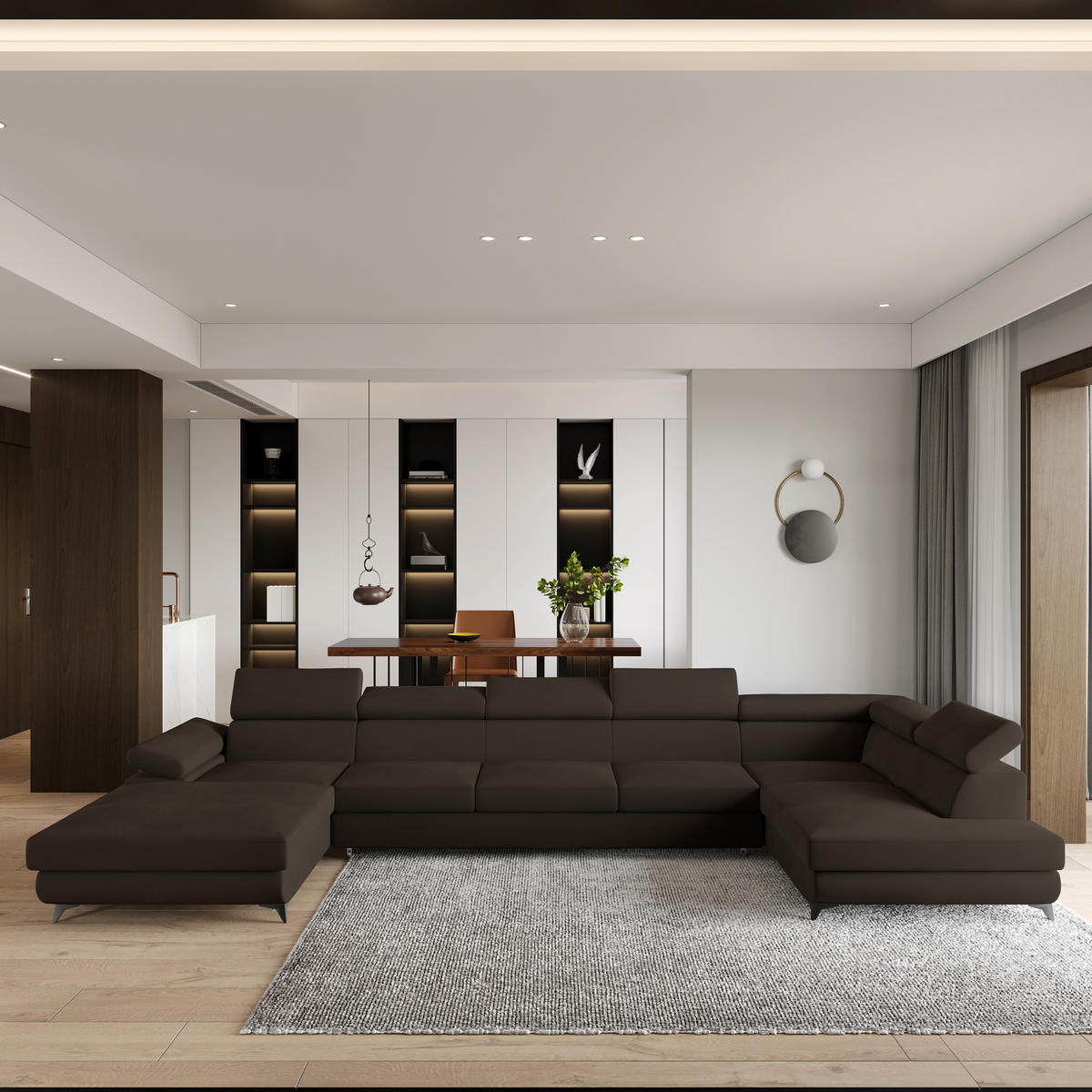 ROHOVÁ SEDAČKA MONTIVA hnědá - černá/hnědá, kov/dřevo (410/190cm) - MASSENO