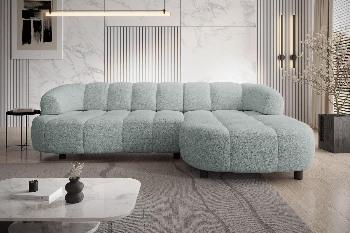 ECKSOFA Wesper S – Eckcouch mit Elektrischer Sitzverstellung, L-förmig, Freistehend, Relaxfunktion, 183x284x79 cm – Rechte, Minze - Hellgrün, Holz/Textil (284/113cm) - DomoHome