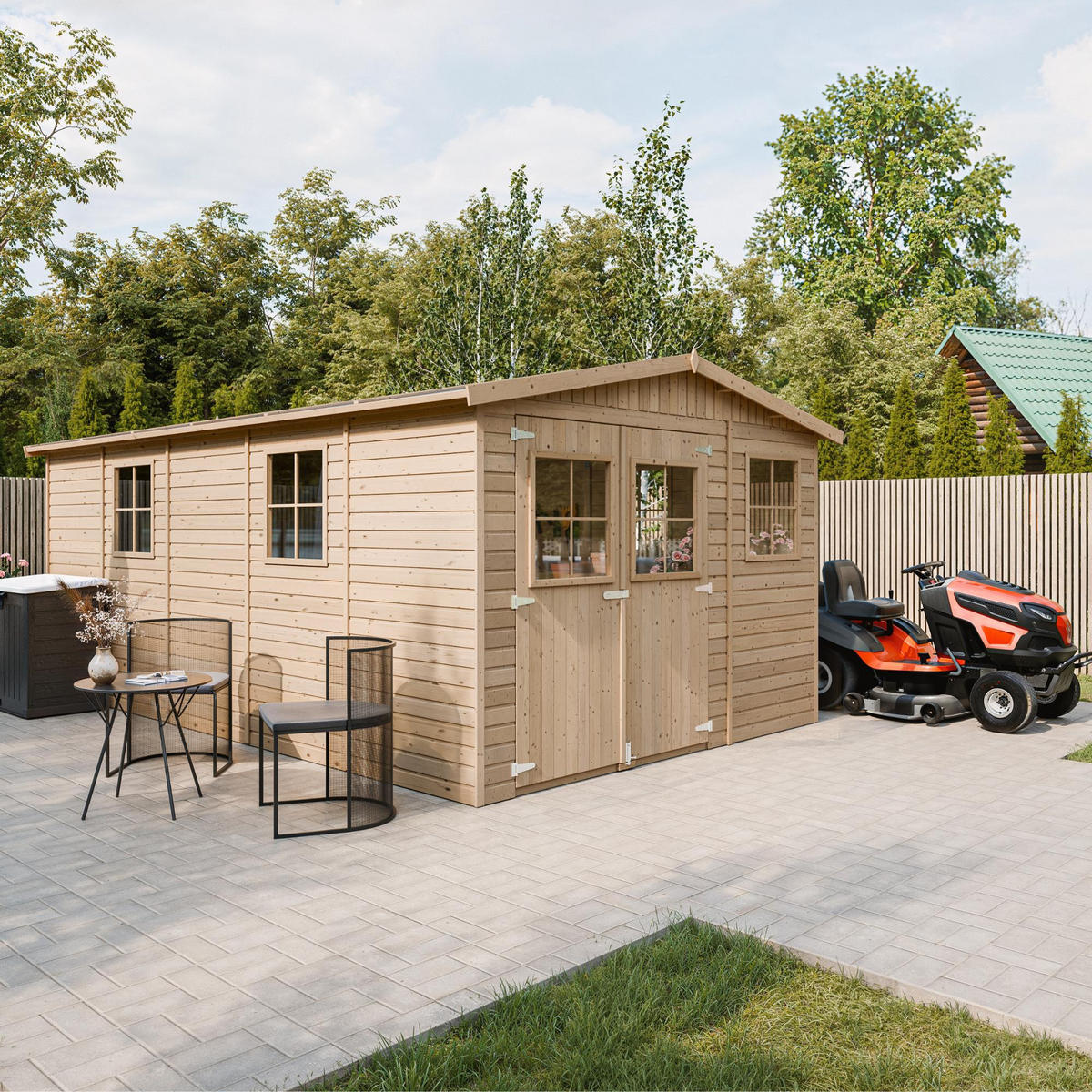 HOLZ-GARTENHAUS - H226x516x324 cm/15 m² - M337 - Beige, Holz (324/226/493cm) - Timbela