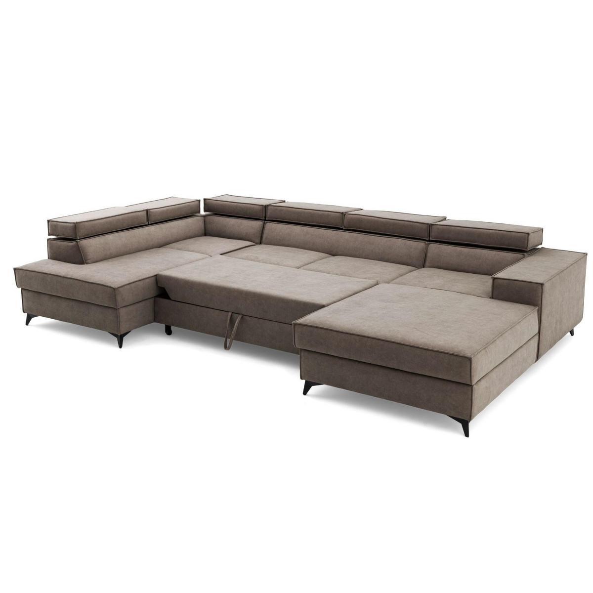 ECKSOFA PURE U Links mit Schlaffunktion 127x270 Velours Beige - Beige/Schwarz, Holz/Textil (340/204cm) - Muffo