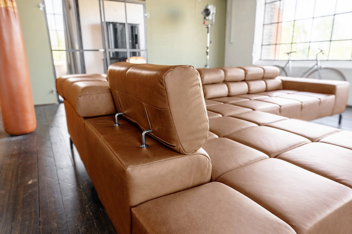 ECKSOFA NELSON Braun Leder Relaxfunktion - Cognac/Dunkelbraun, Leder/Metall (321/216cm) - KAWOLA