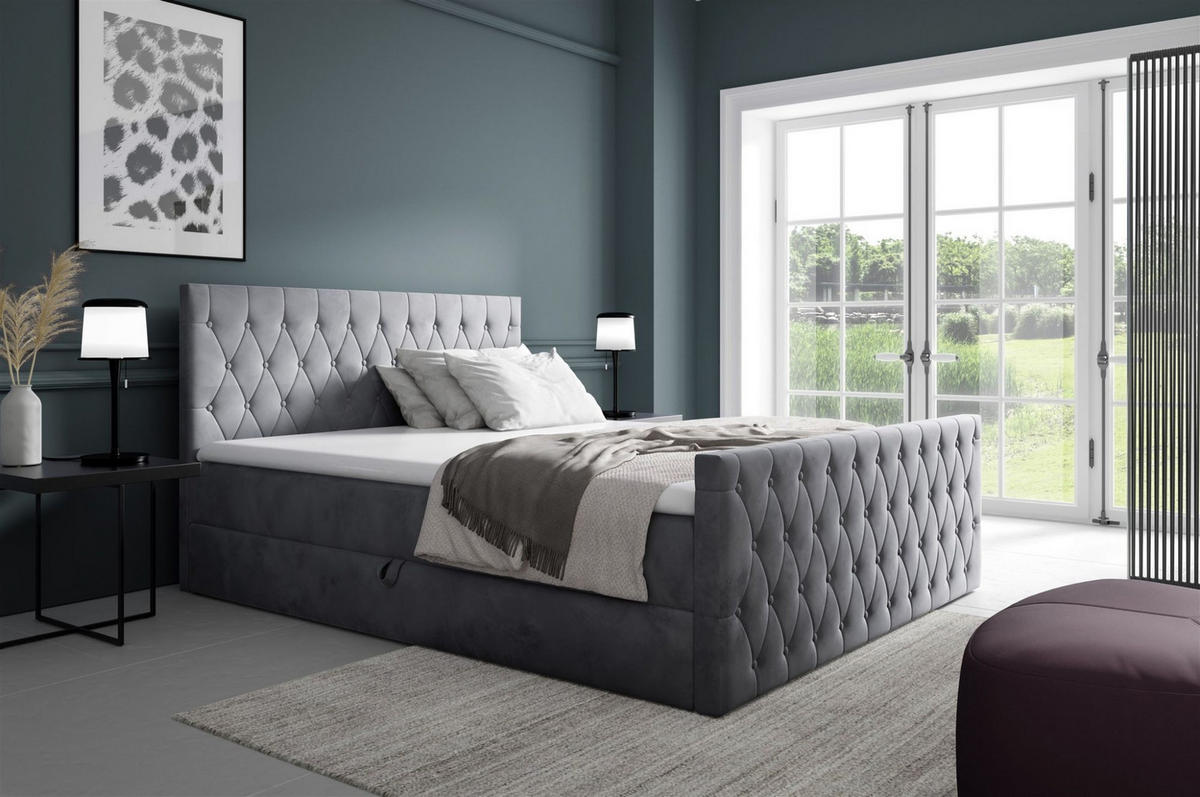 BOXBETT Asher Premium - Grau, Holzwerkstoff/Textil (200/220cm) - Fun Möbel