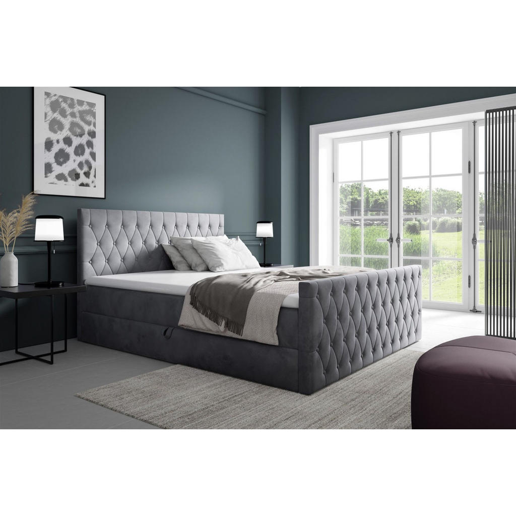 Thumbnail - Fun Möbel Boxbett, Grau, Textil, 140x200 cm, Schlafzimmer, Betten, Boxspringbetten