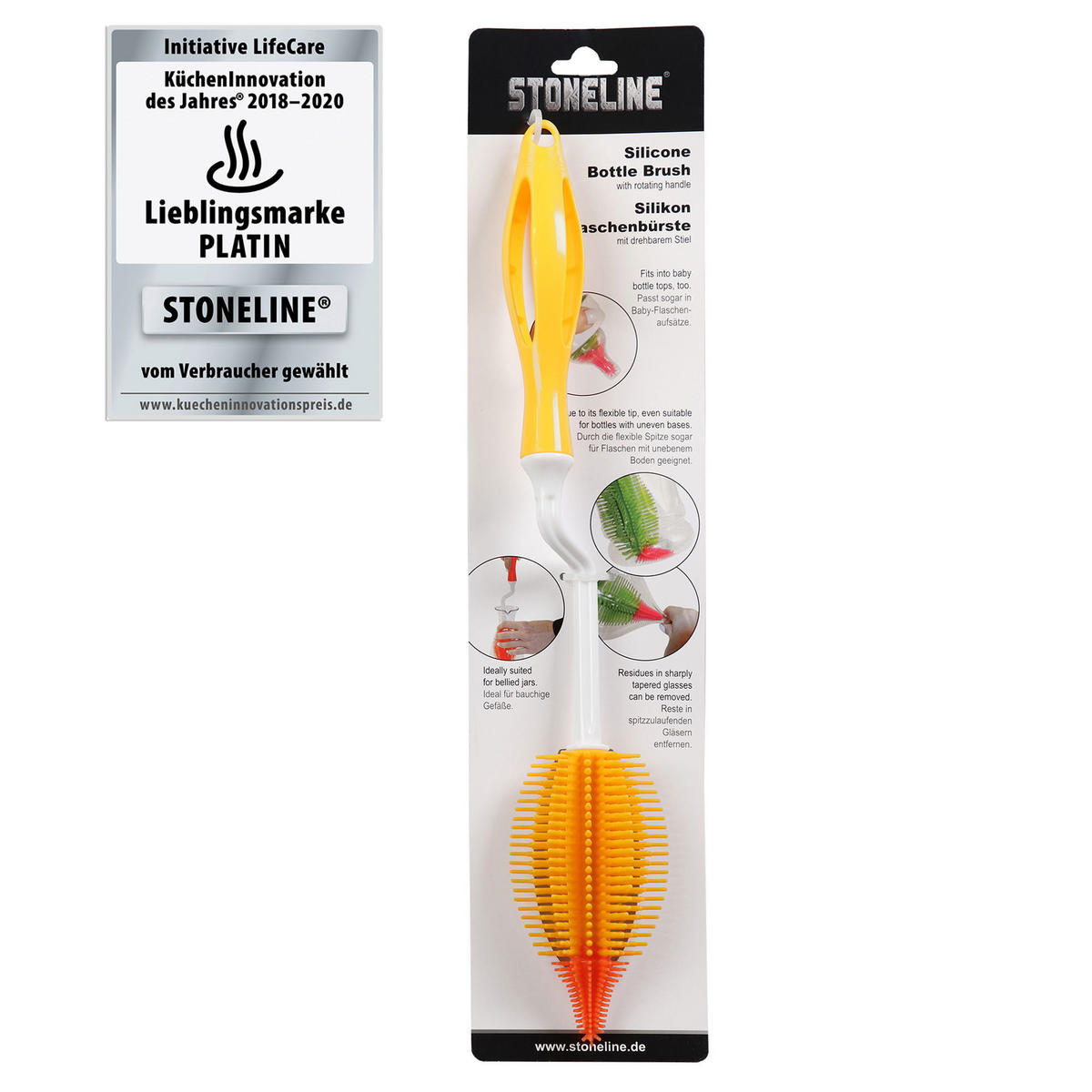 FLASCHENBÜRSTE - Gelb, Kunststoff (6/6/36cm) - Stoneline