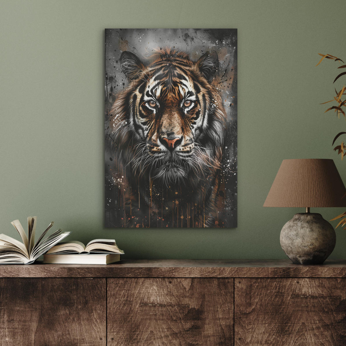 AKUSTIKBILD Tiger - Tiere - Porträt - Luxus - Schwarz Kunstdruck Schlafzimmer 50x70 cm - Braun, Kunststoff (50/70/0.9cm) - MuchoWow