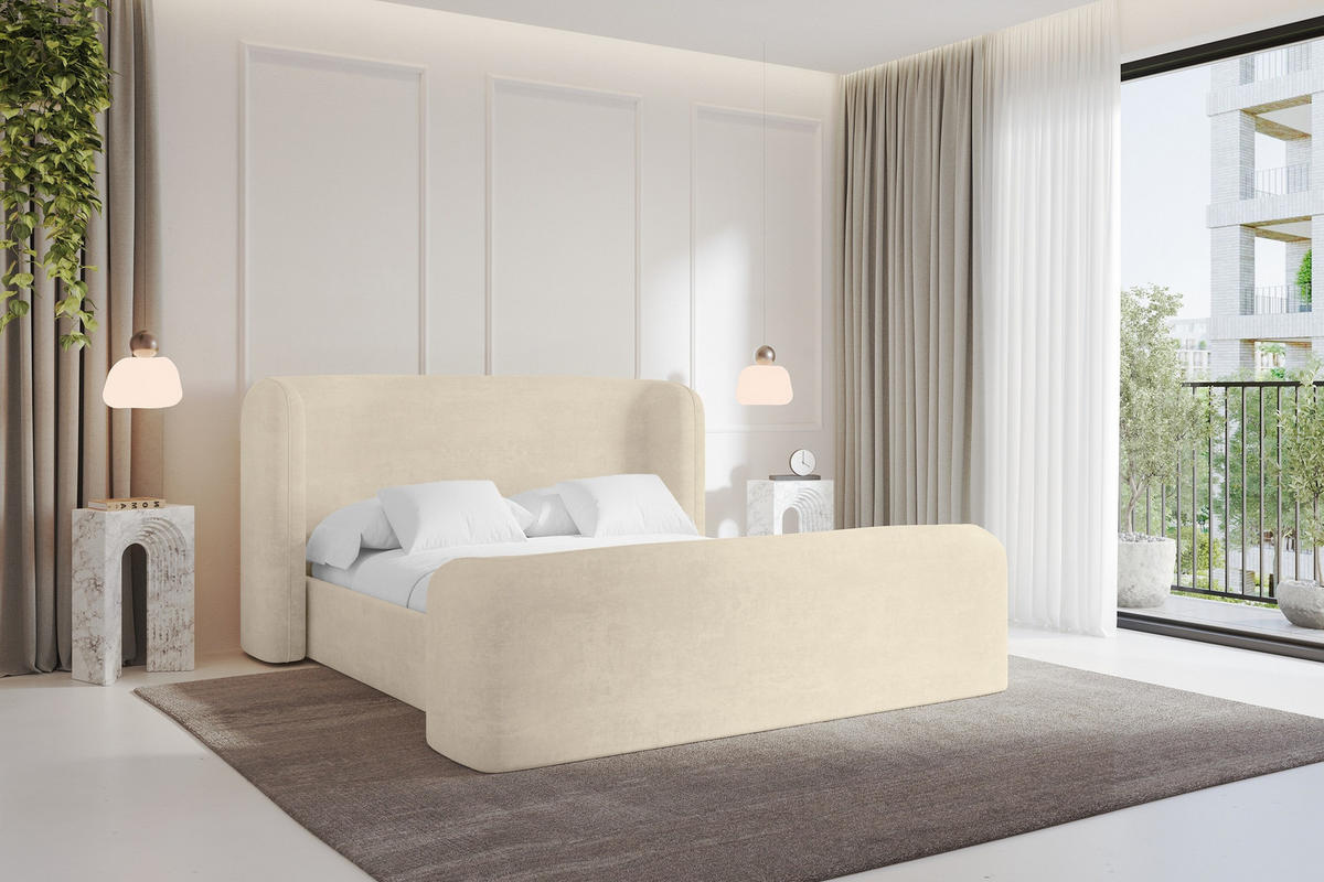 POLSTERBETT mit Bettkasten, Fußteil und Lattenrost, Boxbett ohne Matratze - ESTI-Z 160x200 Beige - Beige, Holzwerkstoff/Textil (160/200cm) - ALTDECOR