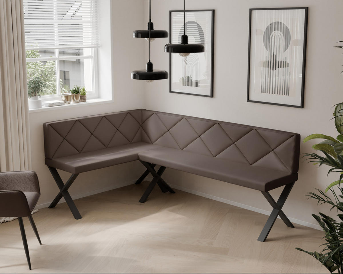 ECKBANK links VERO X Kunstleder gesteppt, 142/196 cm Braun - Braun, Kunststoff/Textil (142/196cm) - Idohome