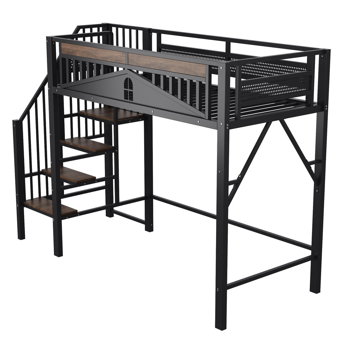 HOCHBETT 90/200 cm DE-01435, in Schwarz, mit Sicherheitsumrandung und Leiter - Schwarz, Metall (90/200cm) - ComfortXL