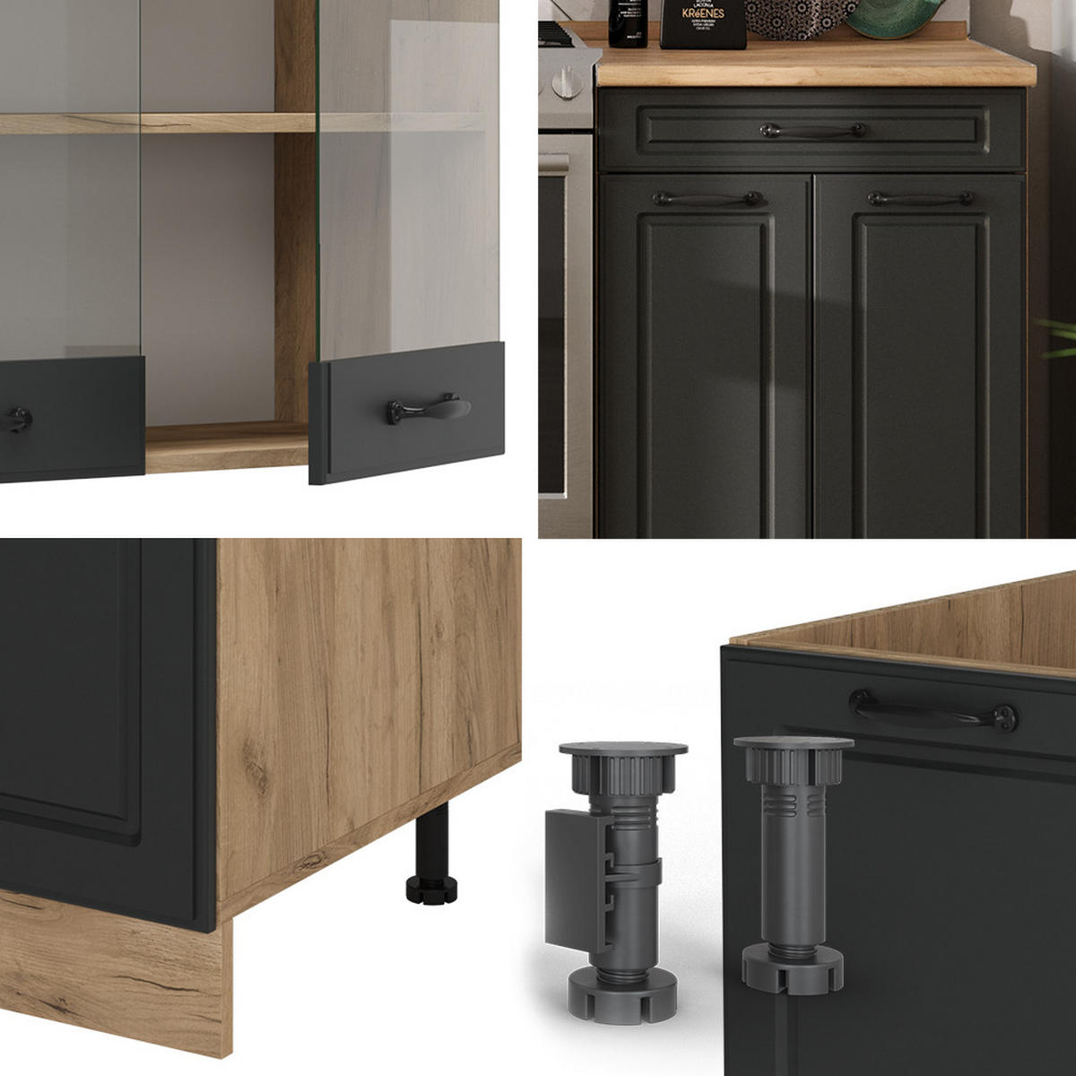 KUCHYŇSKÝ KOUT R-Line Antracitový venkovský dům/zlatý dub - medově dubová/antracitová, kompozitní dřevo (200/81.6/46cm) - Vicco